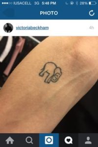 Model Victoria Beckham with an Elephant Tattoo