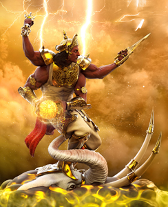 Artistic Representation of God Indra on his White Elephant Airavata
