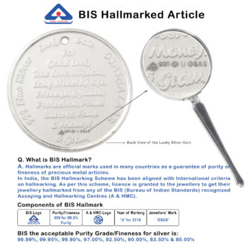 Silver Lucky Coin BIS Hallmark with 99.9% Purity
