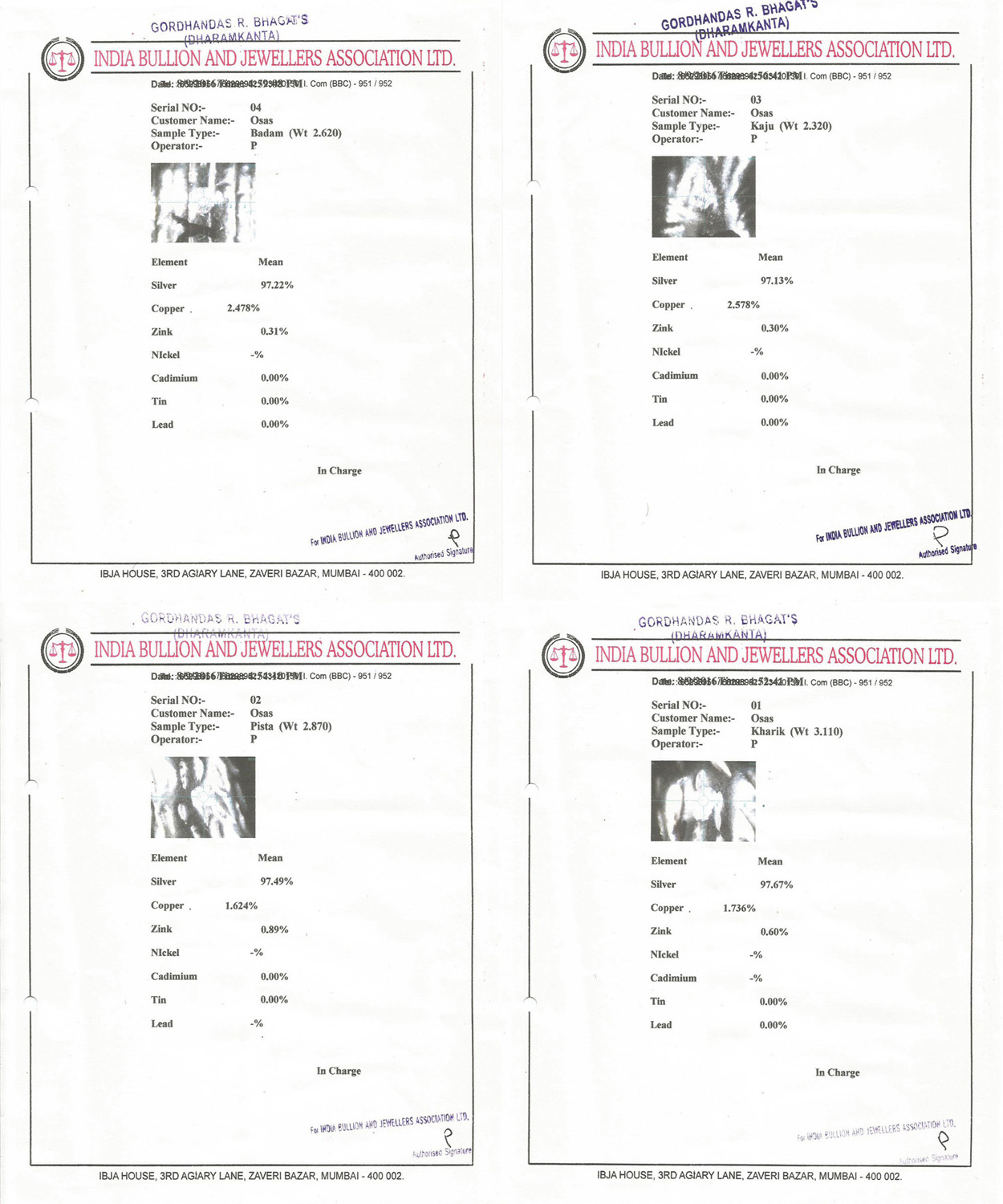 Purity Certificate of Silver Dry Fruits Purity Certificate of Silver Dry Fruits