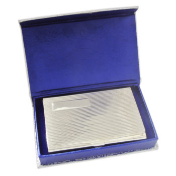 Silver Business Card Holder in Blue Velvet Packaging