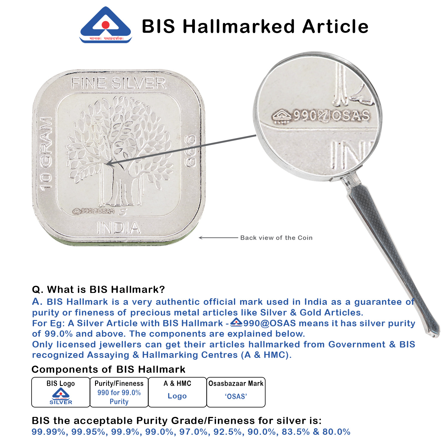 Silver Coin Square 10gm BIS Hallmark