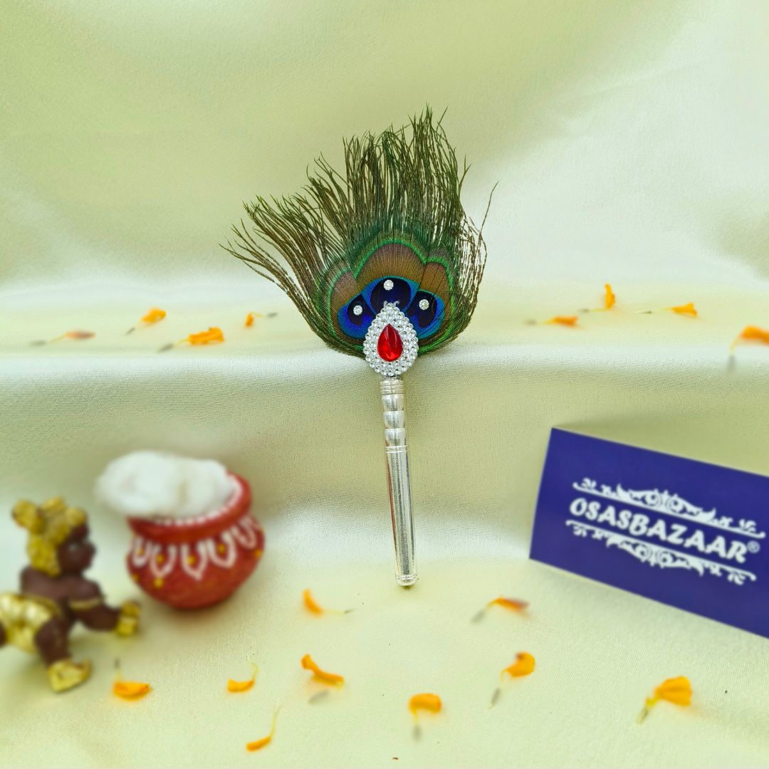 Pure Silver Mor Pankh Peacock Feather Image Front Pure Silver Mor Pankh Peacock Feather Lifestyle Image 1