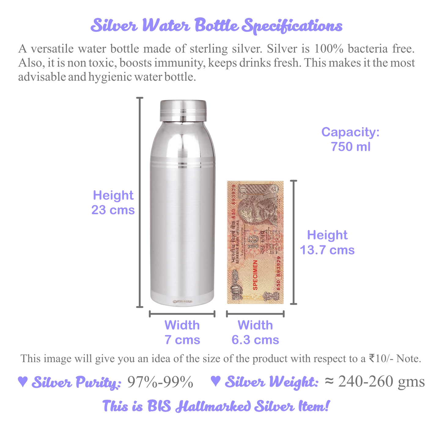 Pure Silver Water Bottle 750 ml Osasbazaar