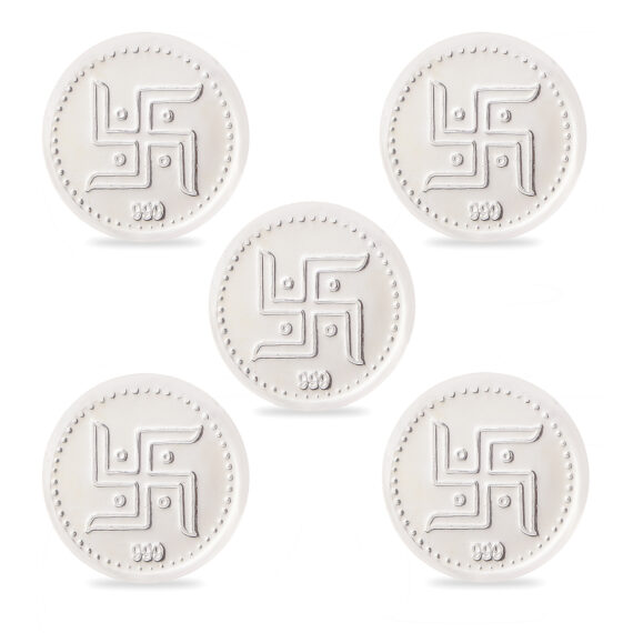 Kalash Swastik Coin 5 pieces in Silver by Osasbazaar Main Image