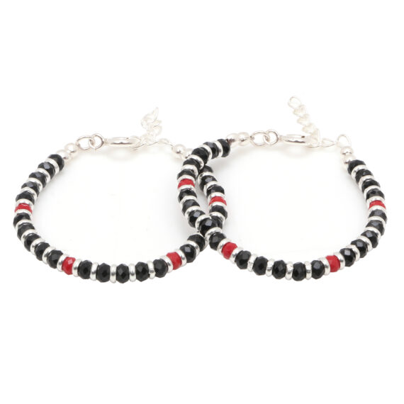 Buy/Send Silver Nazariya Kadli Black Beads Adjustable Bracelet Online- FNP