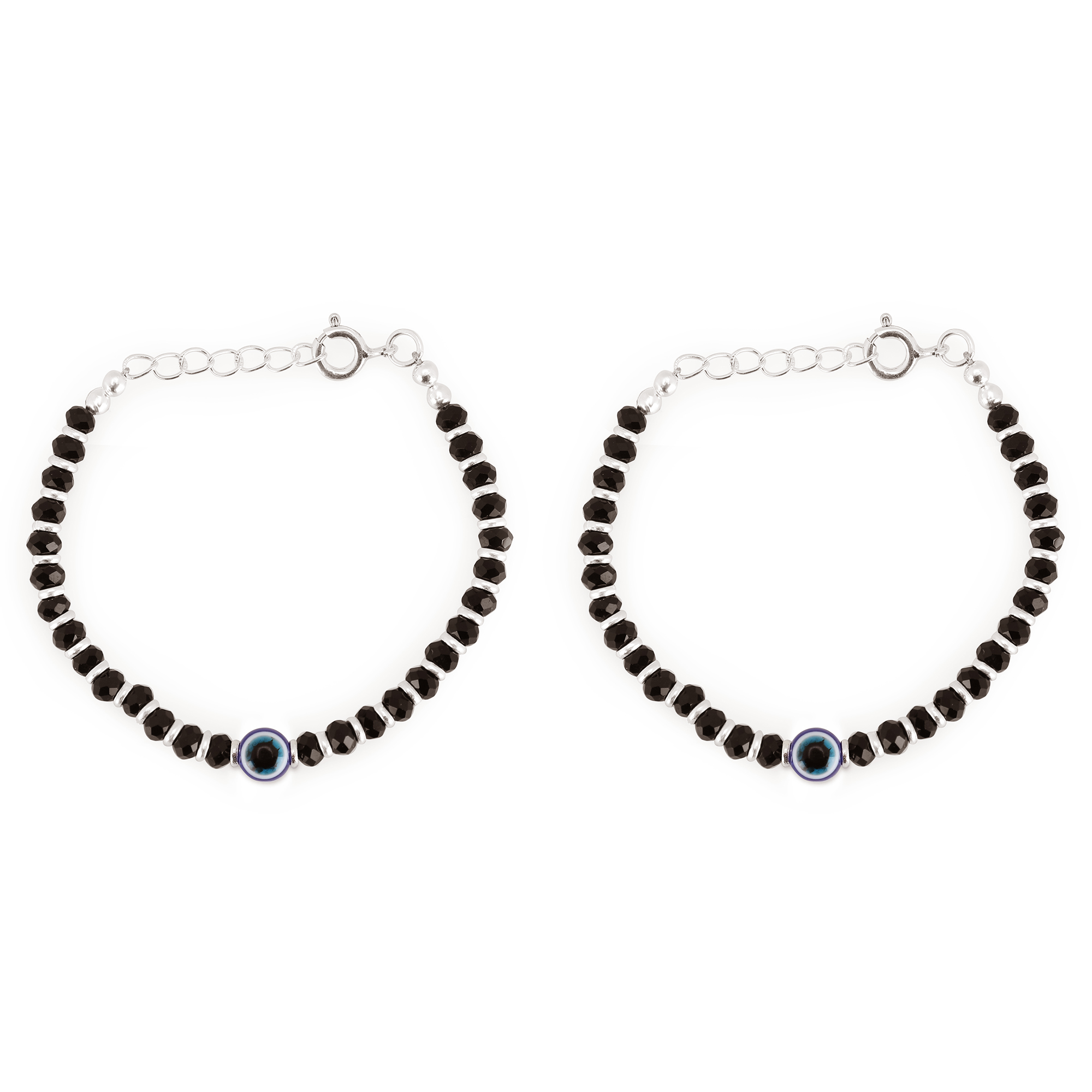 92.5 Pure Silver Black Beads Crystal Nazariya Bracelet for Baby Boys &  Girls - S | eBay