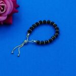 Silver Nazariya Bracelet Adjustable Big Black Beads
