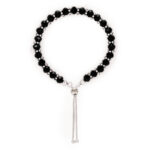Silver Nazariya Bracelet Adjustable Big Black Beads