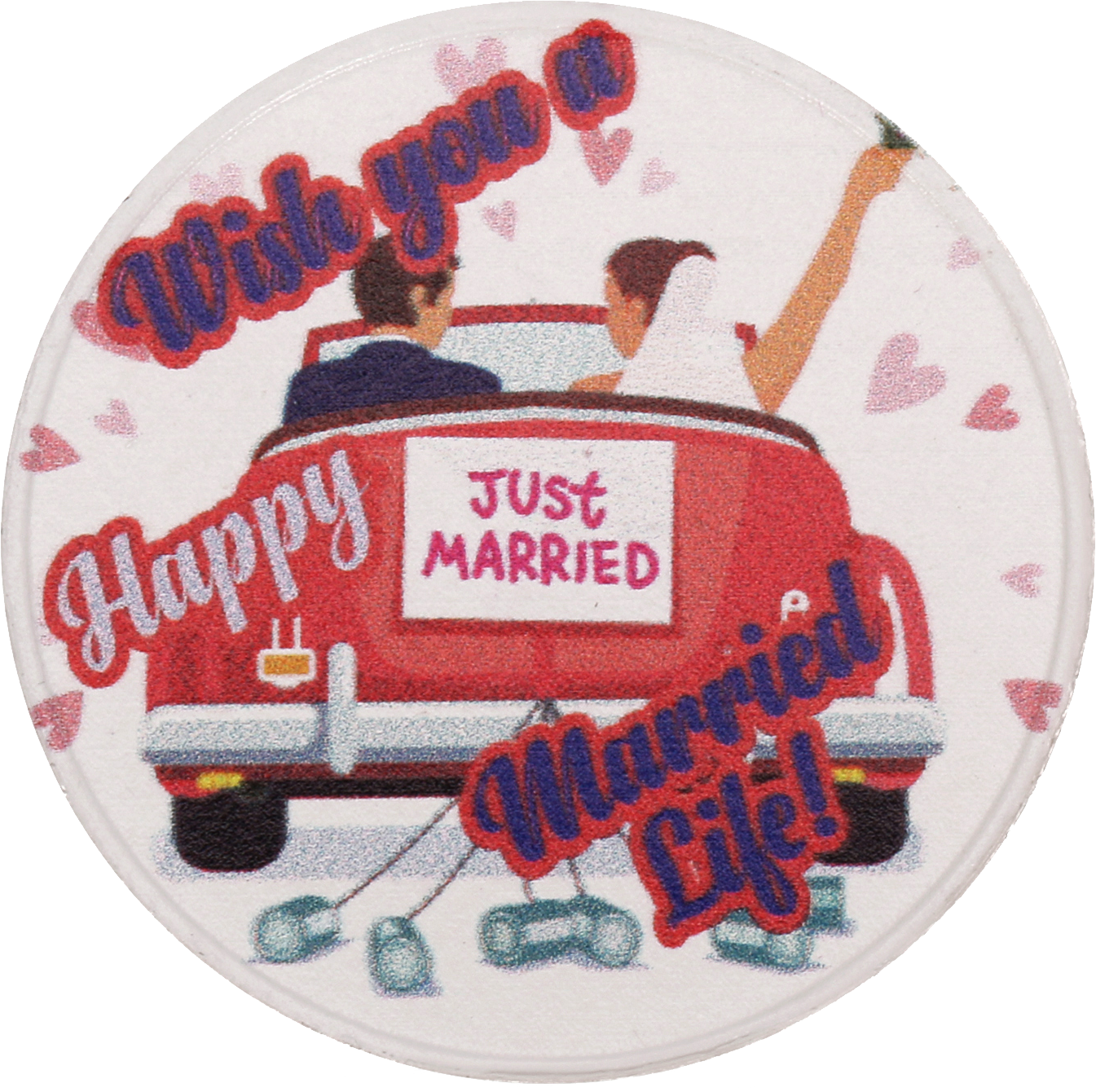 OSASCBWD2 Printed Silver Coin Happy Wedding Couple Car By Osasbazaar