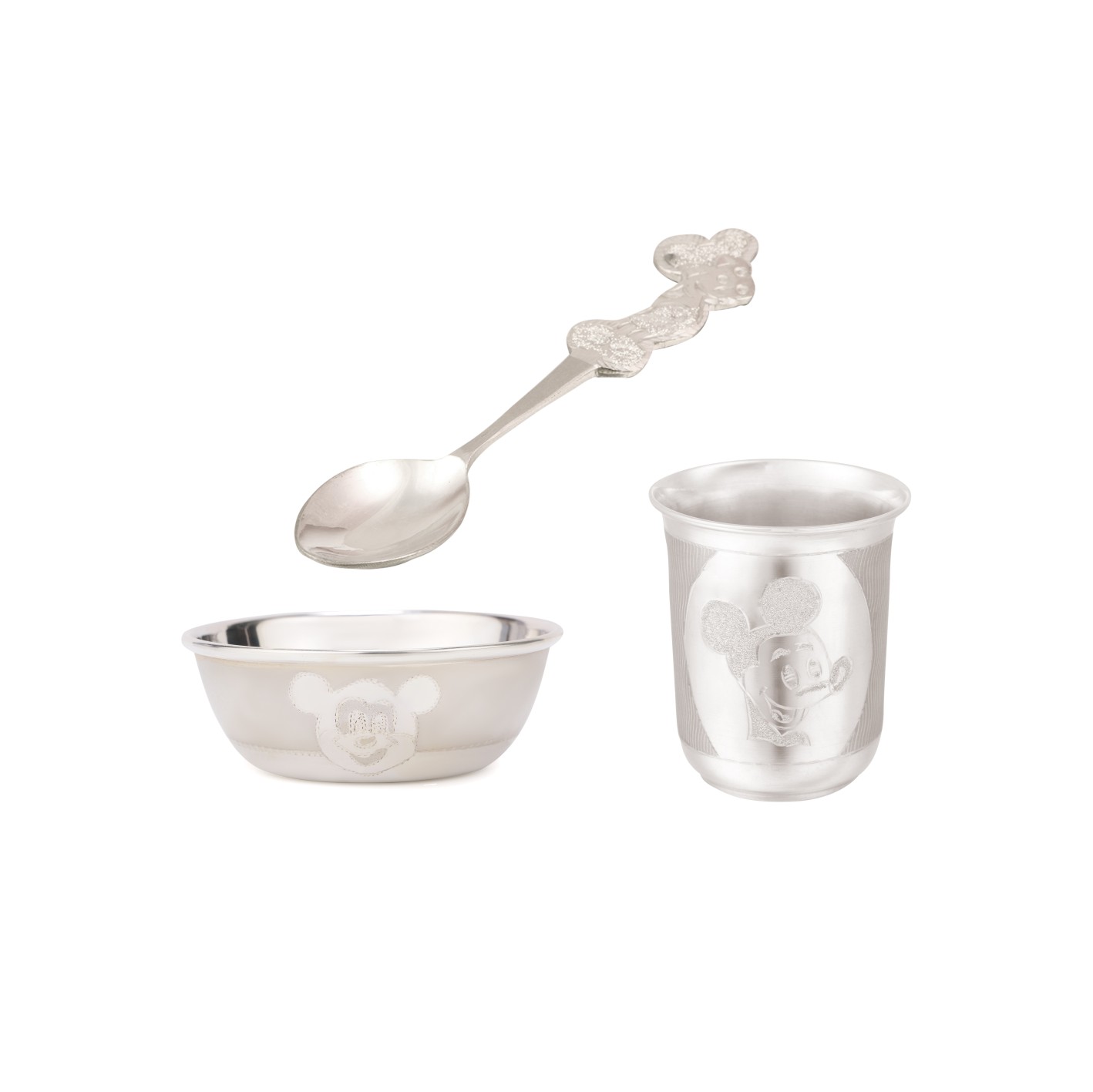 OSASMBGAS Mickey Glass,Bowl & Spoon Set in Silver by Osasbazaar Main