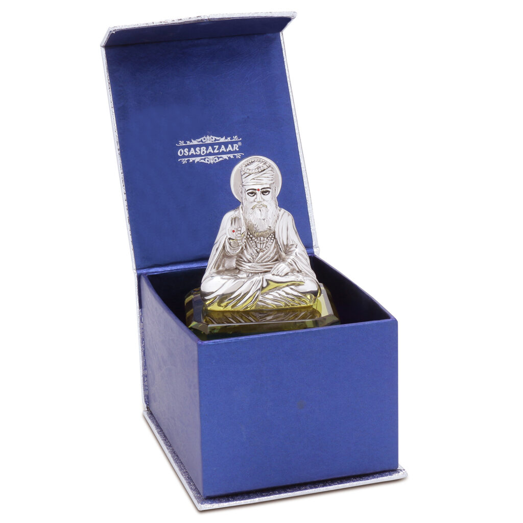 Silver Guru Nanak Statue on a Glass Base Osasbazaar