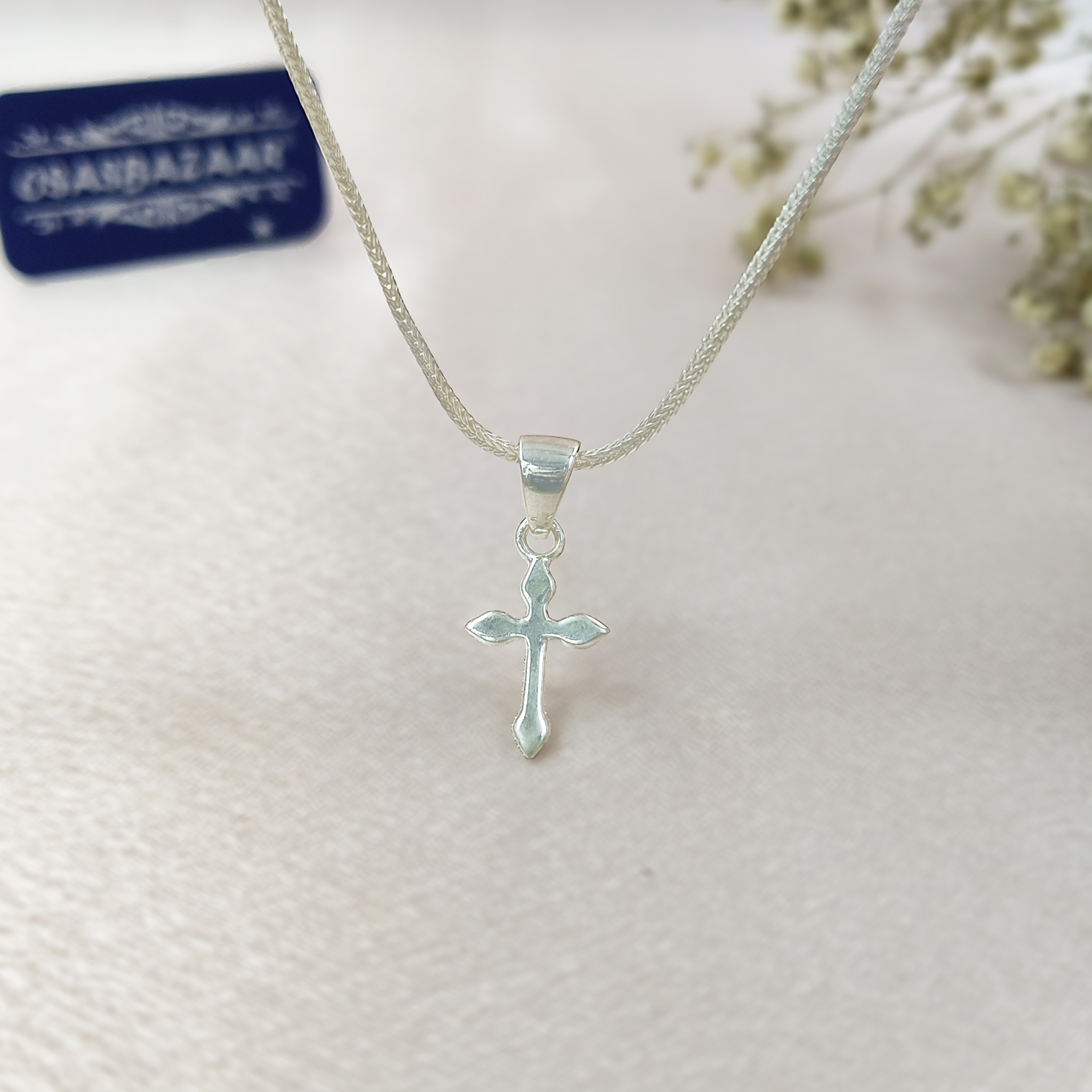 Silver Cross Pendant and Chain Image Front 4