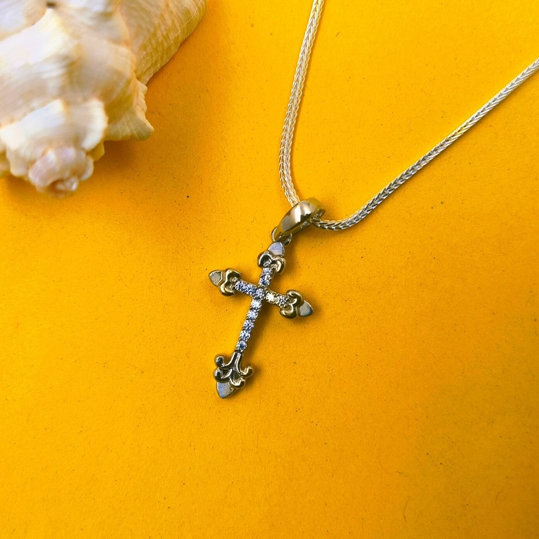 Children's Sterling Silver Shiny Baby Cross Charm Pendant Necklace, 16" Length, Made In Italy, Ritastephens
