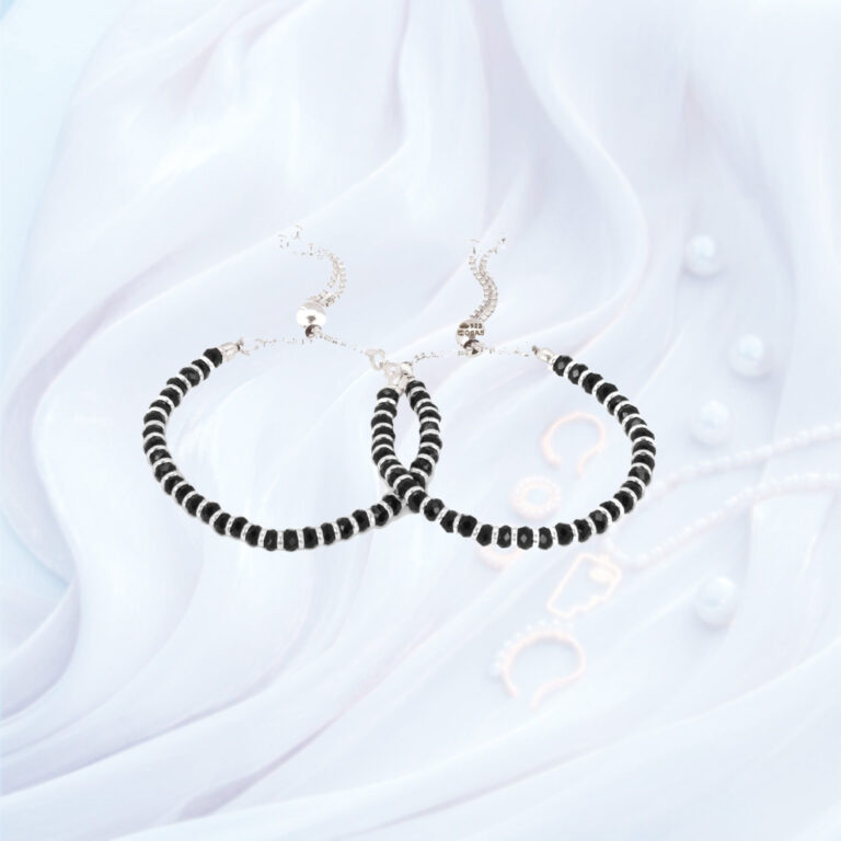 20. Baby Braclets - Nazariya Black Adjustable in Silver by Osasbazaar